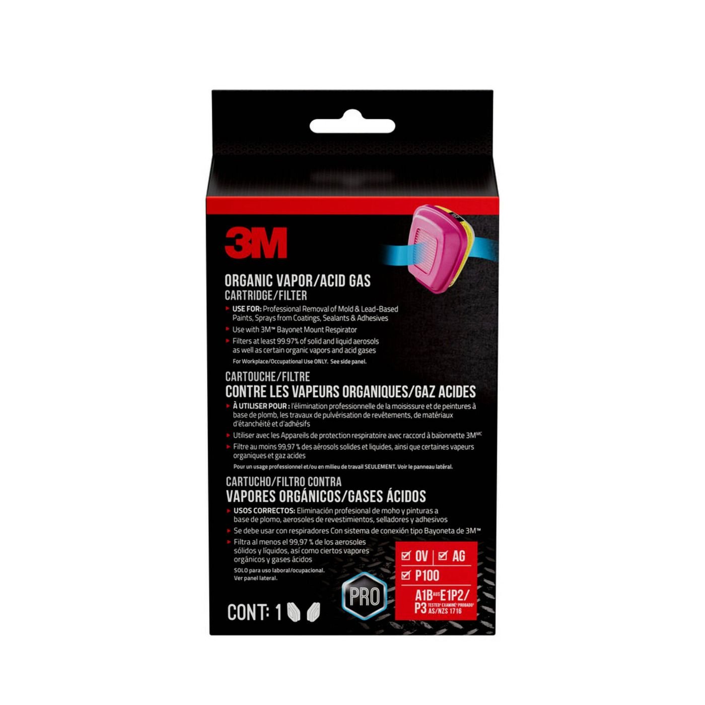 3M™ 60923 Organic Vapor/Acid Gas Cartridge/P100