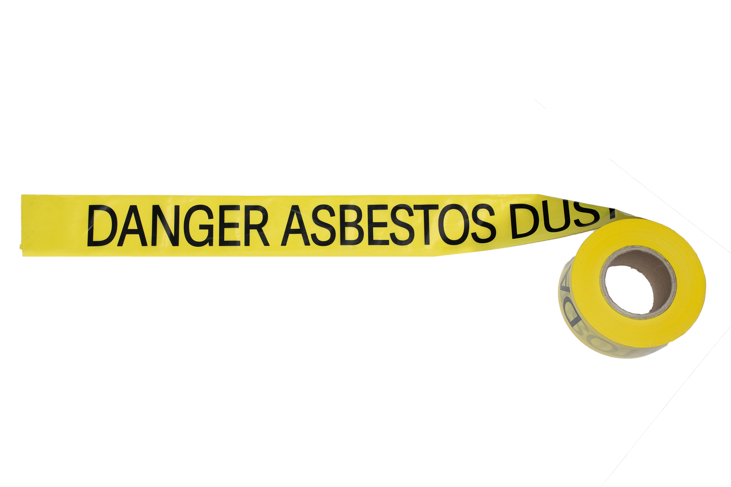 "DANGER ASBESTOS DUST HAZARD" Barricade Tape 75mm x 300m - Yellow
