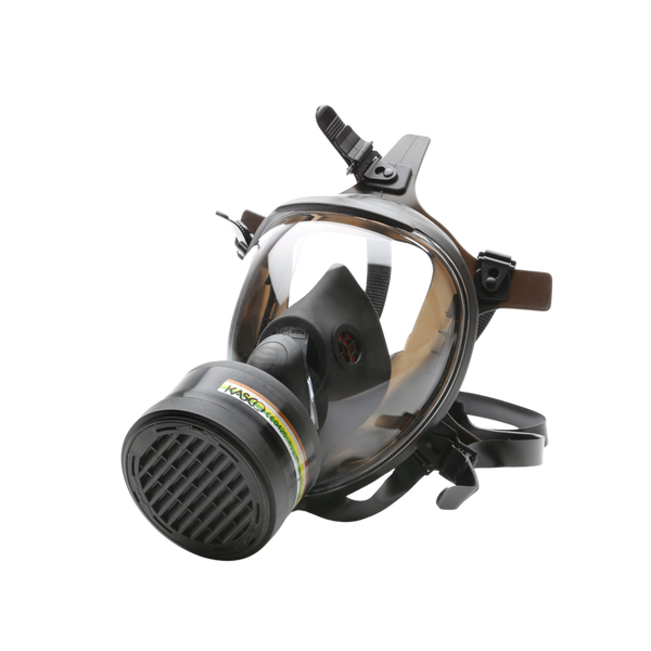 A collection of industrial air purification units and various 3M and Kasco respirator filters and masks.