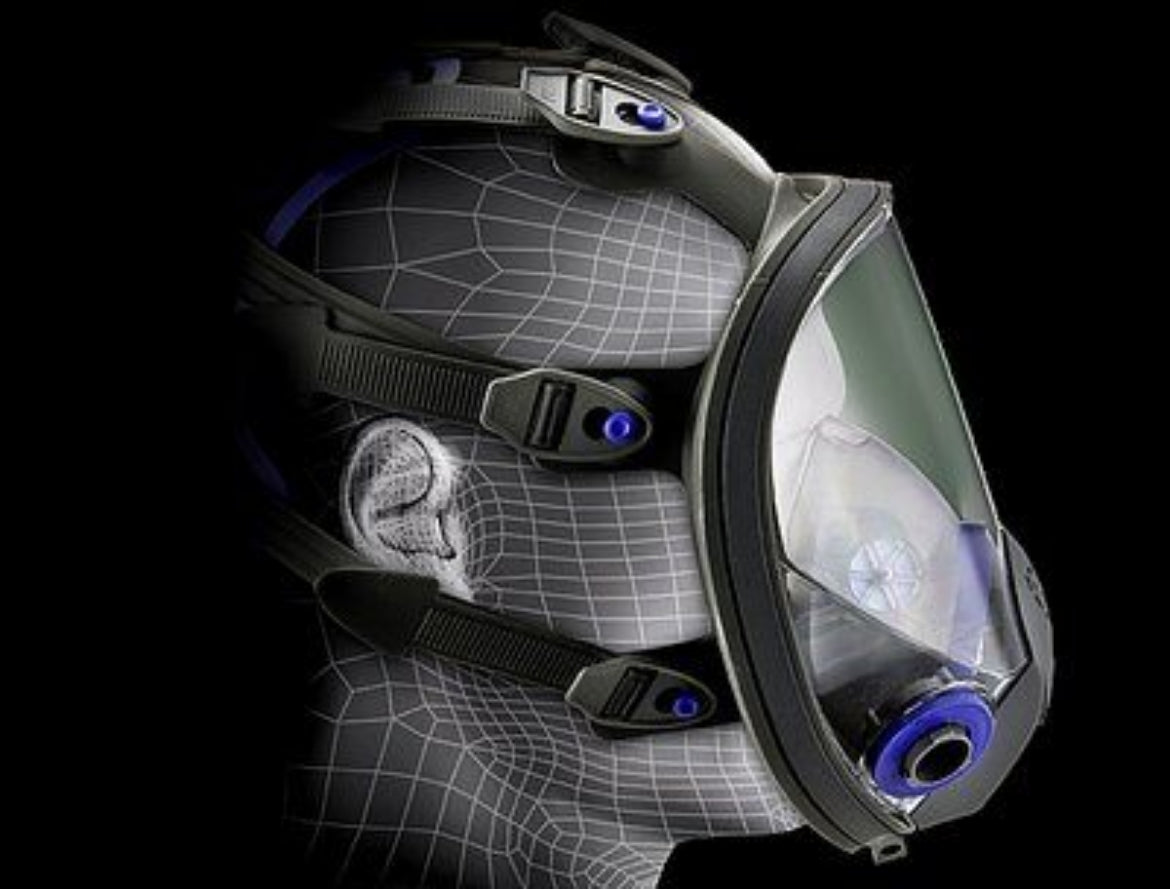 Full-face snorkeling mask with clear visor on a black background