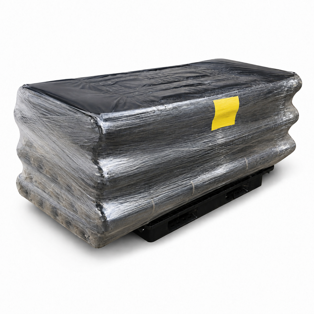 Pallet of DeconSafe 200 micron builders film rolls shrink wrapped for bulk delivery