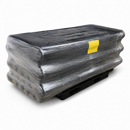 Pallet of DeconSafe 200 micron builders film rolls shrink wrapped for bulk delivery