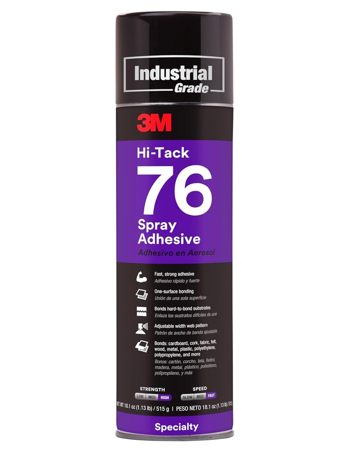 3M Hi-Tack 76 Industrial Grade Spray Adhesive 515g aerosol can for heavy-duty bonding.