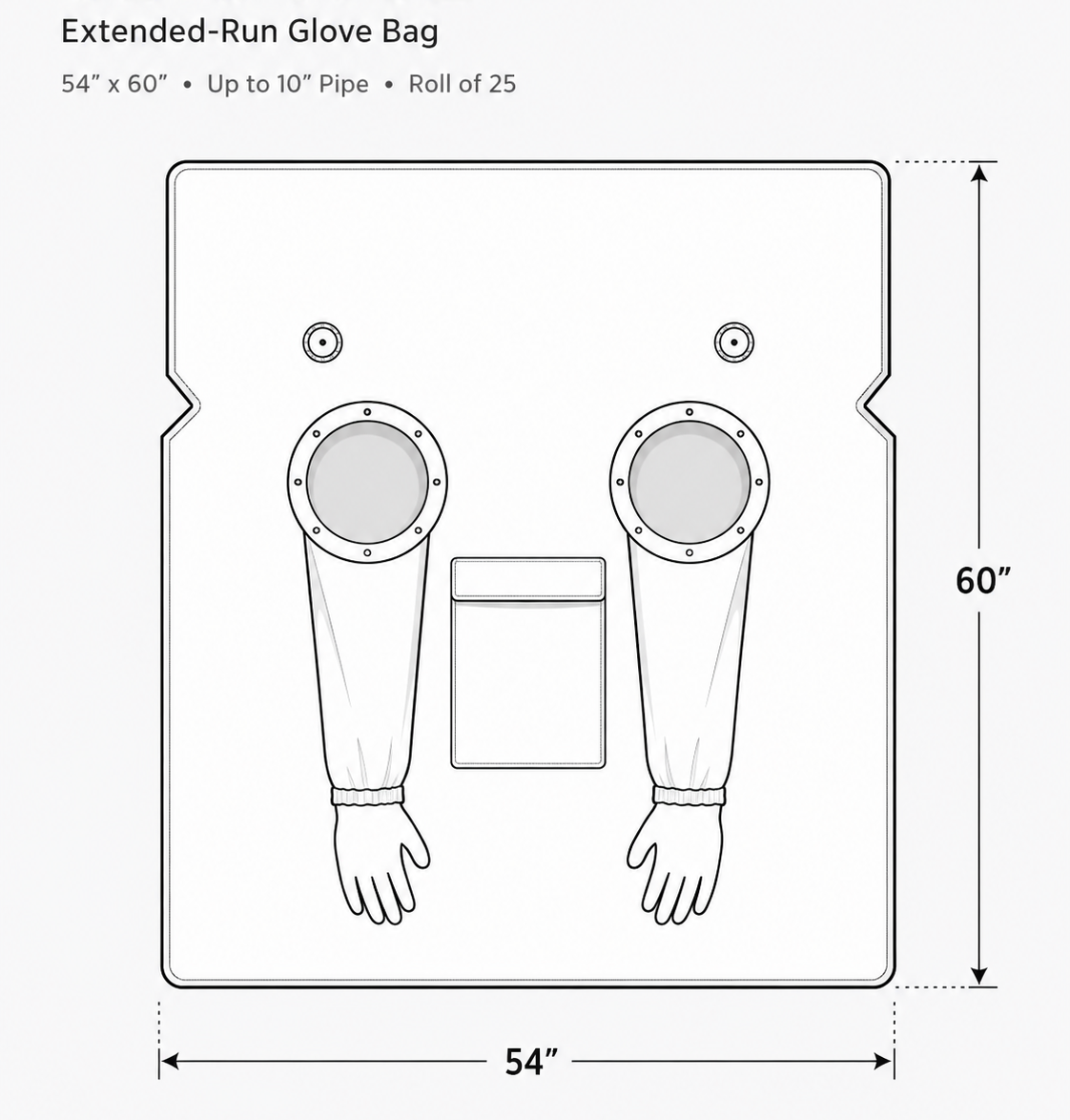 Glove Bags System 54”x60” - up to 10” pipe - roll of 25 bags