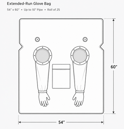 Glove Bags System 54”x60” - up to 10” pipe - roll of 25 bags
