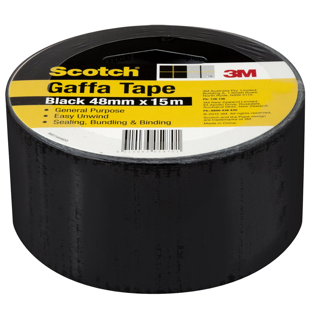 3M Scotch® 933 Waterproof Gaffa Cloth Tape for Repairs, Black, 48mm x 15m