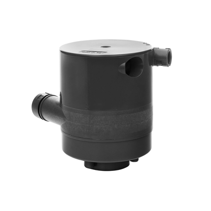A dark gray, cylindrical component with two protruding ports.