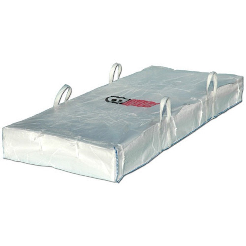 A large, rectangular white industrial waste bag with lifting straps for asbestos sheeting such as supersix sheeting