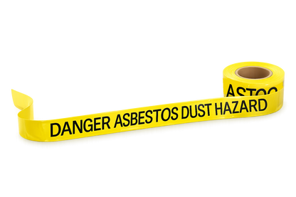 Yellow Danger Asbestos Dust Hazard barricade tape, 75mm x 300m for asbestos exclusion zones