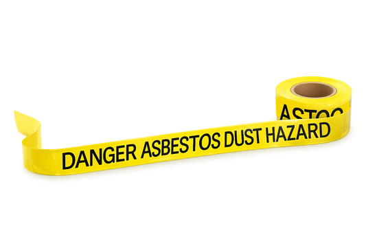 Yellow Danger Asbestos Dust Hazard barricade tape, 75mm x 300m for asbestos exclusion zones