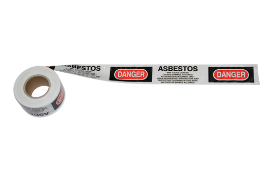 Red and black Danger Asbestos warning barricade tape, 75mm x 300m for asbestos exclusion zones