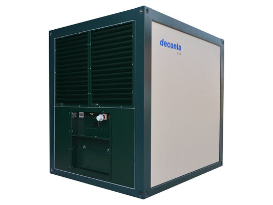 A deconta G 700 industrial air filtration unit with a dark green frame and beige paneling.