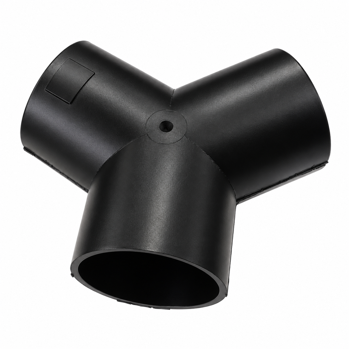 Angled view of Nilfisk 15331 antistatic 50mm Y-joint kit showing the three hose connection openings for industrial vacuum systems.