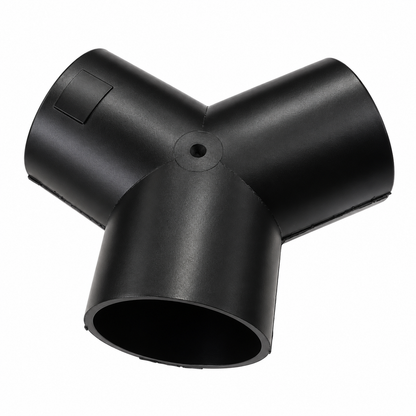 Angled view of Nilfisk 15331 antistatic 50mm Y-joint kit showing the three hose connection openings for industrial vacuum systems.